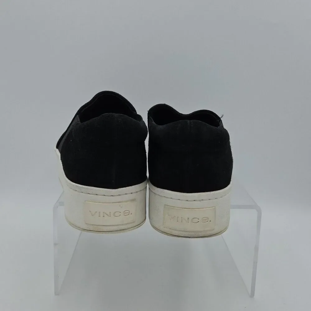 VINCE Shoes Womens 7 Black Suede Warren Platform Sneaker Slip on Leather